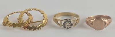 Lot 1308 - A small 9ct rose gold signet ring, size O, a...