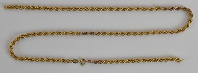 Lot 1402 - A 9ct yellow gold rope twist necklace (cut),...