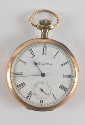 Lot 1711 - WALTHAM; a 10ct gold cased open face pocket...