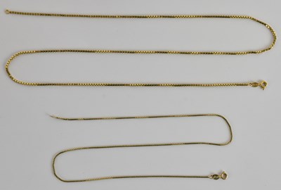 Lot 1374 - A 9ct yellow gold square link necklace, length...