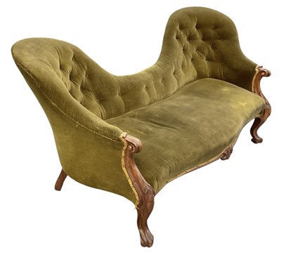 Lot 25 - A Victorian mahogany framed green upholstered...