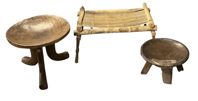 Lot 655 - A Sudanese slatted seat stool, 65 x 40cm, and...