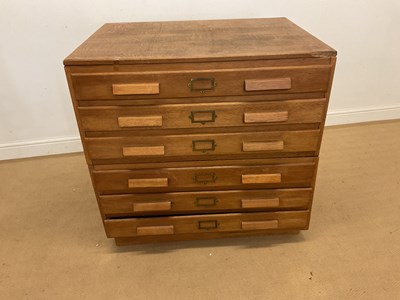 Lot 386 - An oak six drawer document chest, with brass...