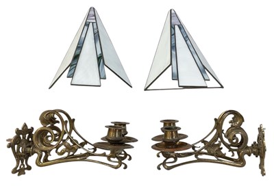Lot 102 - A pair of modern Art Deco style stained glass...