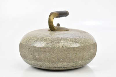 Lot 1348 - A vintage curling stone with turned wooden...