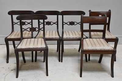 Lot 1147 - Six 19th century mahogany dining chairs with...