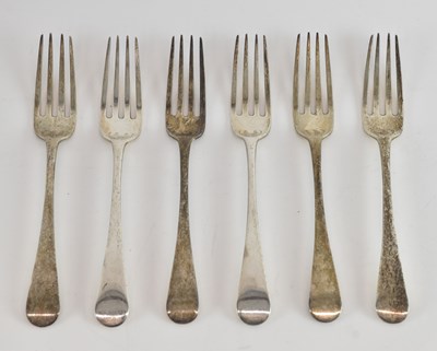 Lot 1096 - WILLIAM BATEMAN; six George III silver forks,...