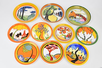 Lot 1662 - AFTER CLARICE CLIFF; ten ceramic plates...