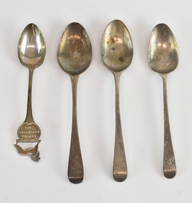 Lot 1182 - Four mixed hallmarked silver teaspoons, one...