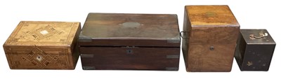 Lot 313 - A Victorian walnut cased travelling decanter...