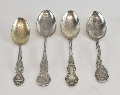 Lot 1173 - Four sterling silver souvenir spoons, one for...
