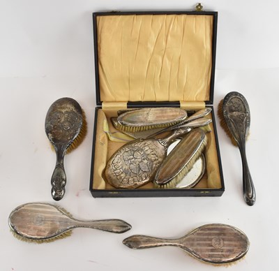 Lot 1169 - Eleven items of silver backed dressing table...