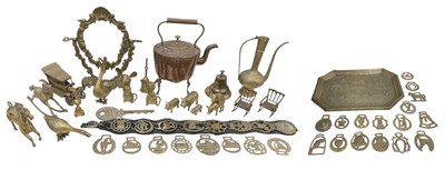 Lot 500 - A collection of metalware including teapot on...
