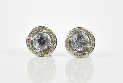 Lot 200 - A pair white metal diamond and aquamarine ear...