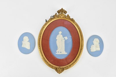 Lot 1634 - WEDGWOOD; two 19th century blue jasperware...