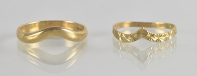 Lot 1348 - Two 9ct gold wishbone rings, one of plain...