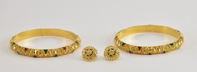 Lot 1489 - A pair of matching 22ct bright gold and enamel...
