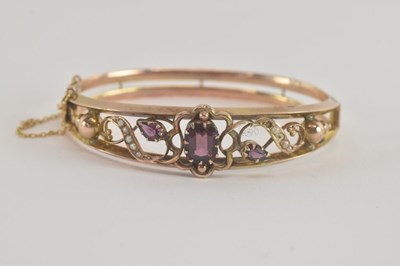 Lot 1513 - A 9ct gold fancy hinged bracelet, set with a...
