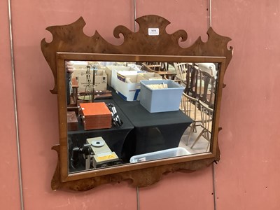 Lot 1015 - A reproduction yew wood mirror, 60 x 69cm.