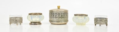 Lot 2101 - An 800 grade silver mounted desk bell, a pair...