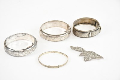 Lot 1026 - Two hallmarked silver hinged snap bangles, a...