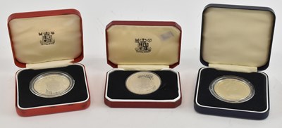 Lot 1688 - ROYAL MINT; three silver proof commemorative...