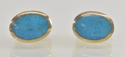 Lot 1450 - A pair of 9ct gold earrings with oval...