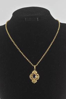 Lot 1381 - A 9ct gold belcher link necklace with hoop...