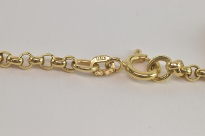 Lot 1381 - A 9ct gold belcher link necklace with hoop...