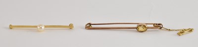 Lot 1475 - Two 9ct gold bar brooches, one with bezel set...