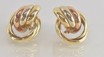 Lot 1443 - A pair of large 14ct gold knot shaped earrings,...
