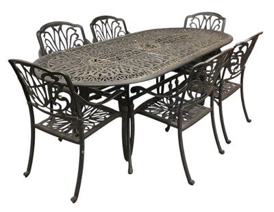 Lot 105 - A modern black painted wrought iron oval...