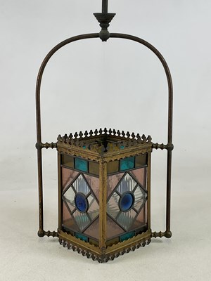 Lot 324 - A Victorian stained glass hall lantern set in...