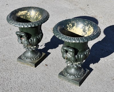 Lot 2699 - A pair of 20th century cast metal and green...