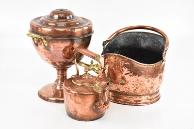 Lot 1513 - A copper and brass twin handled tea urn, with...