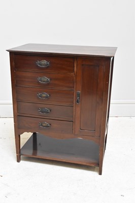 Lot 1174 - An Edwardian mahogany music cabinet, with an...