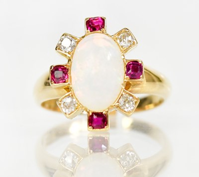 Lot 787 - An 18ct yellow gold ring set with a central...