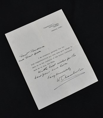 Lot 670 - An autographed letter from Neville Chamberlain,...