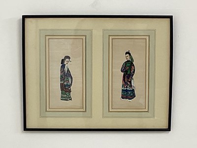 Lot 279 - Two Oriental figures depicted on rice paper,...