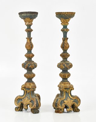 Lot 1310 - A pair of 19th century carved and painted...