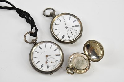 Lot 526 - Two white metal key wind open faced pocket...