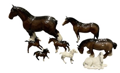 Lot 547 - BESWICK; six porcelain figures of horses,...