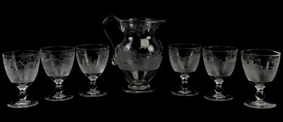 Lot 1719 - A fine quality engraved glass seven piece...