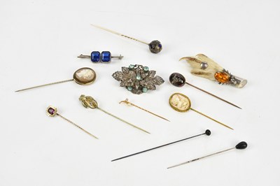 Lot 160 - A collection of stick pins including a 9ct...