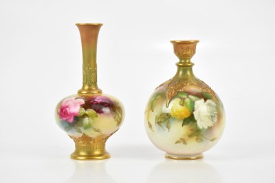 Lot 1650 - ROYAL WORCESTER; two hand painted vases, both...