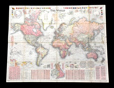 Lot 311 - BACON’S NEW CHART OF THE WORLD, a linen backed...