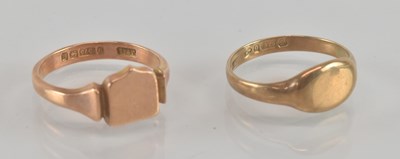 Lot 1299 - Two small 9ct rose gold signet rings, one with...