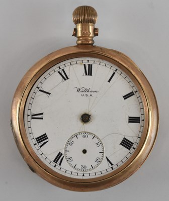 Lot 1726 - WALTHAM USA; a 9ct gold cased open faced...