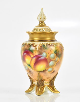 Lot 1627 - ROYAL WORCESTER; a hand painted pot pourri and...