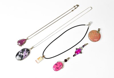 Lot 896 - Six 925 silver and gemstone pendants,...